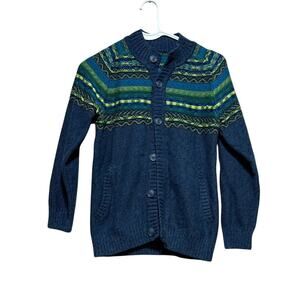 Tea Collection Kids XL Size 12 Navy Fair Isle Cardigan Button Front